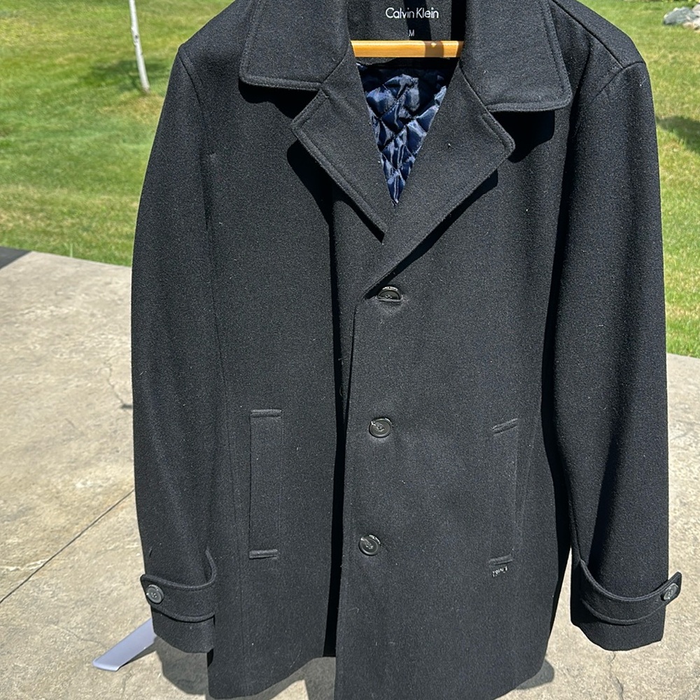 Calvin Klein  Black wool blend coat pea coat size medium